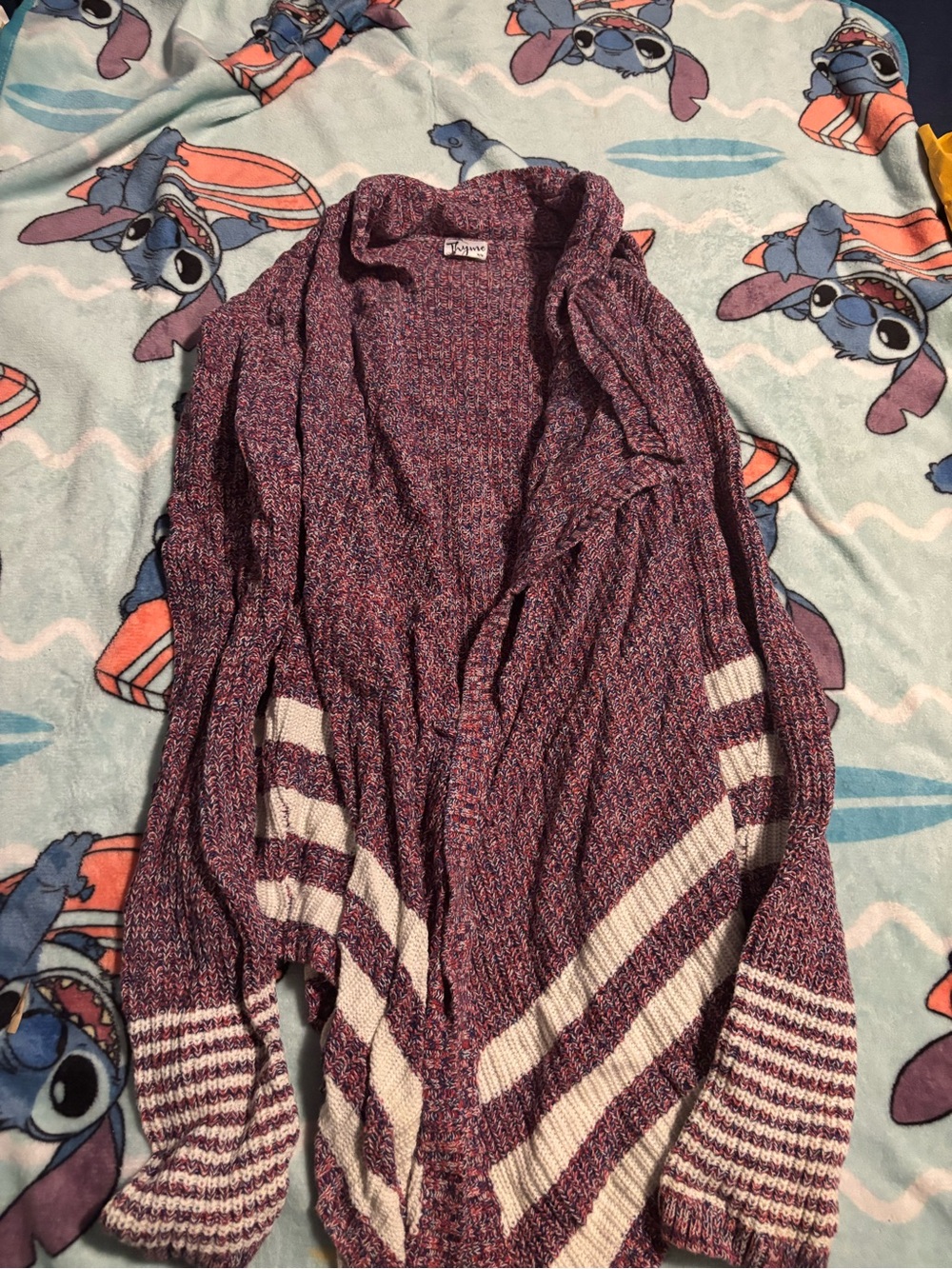 Thyme Maternity Marled Purple & White Striped Open Cardigan